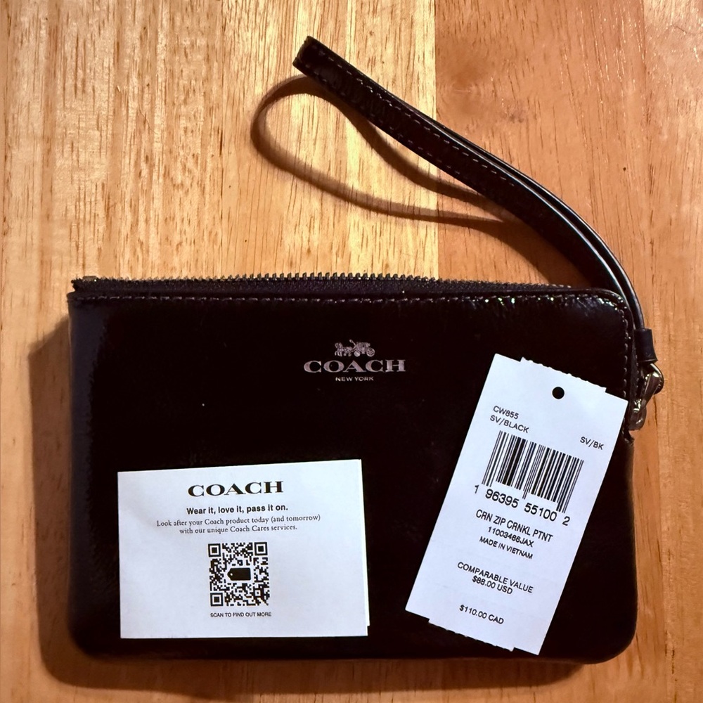 Coach Black Wristlet with Silver Details